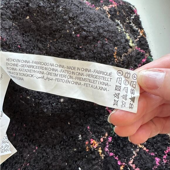 Zara Black Multicolor Boucle Knit Sweater with Pearl Detail on Sleeves Top S - Picture 14 of 14